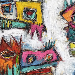 CHROMATIC RIOT: Large Colorful Textured Abstract Cityscape Painting