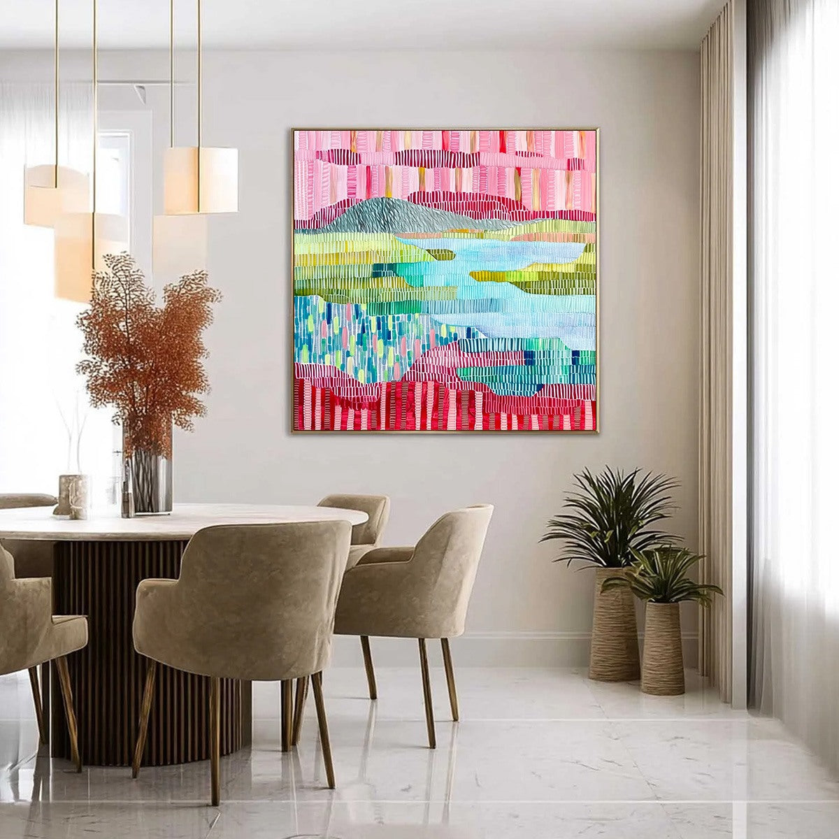 CHROMATIC WEAVE: Colorful Abstract Textured Landscape Painting