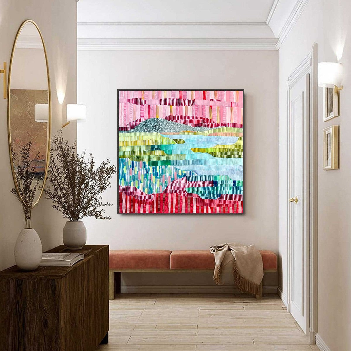 CHROMATIC WEAVE: Colorful Abstract Textured Landscape Painting