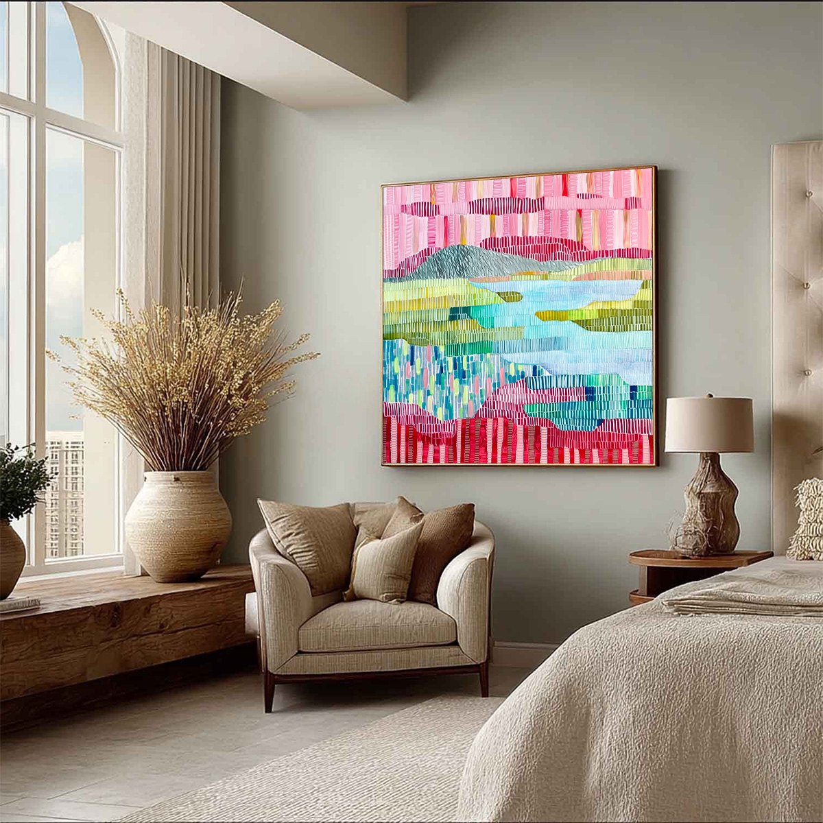 CHROMATIC WEAVE: Colorful Abstract Textured Landscape Painting
