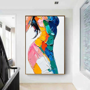Chromatic Figure: Original Impasto Abstract Figure Oil Painting - Colorful Wall Art Decor