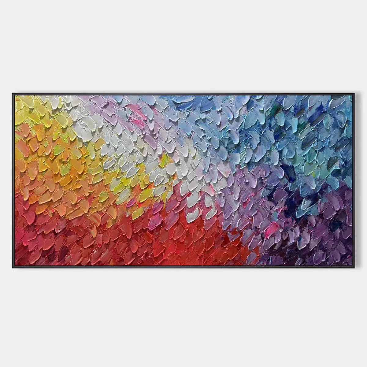 Colorful Abstract Painting, Textured Impasto, Panoramic Canvas, Modern Wall Art