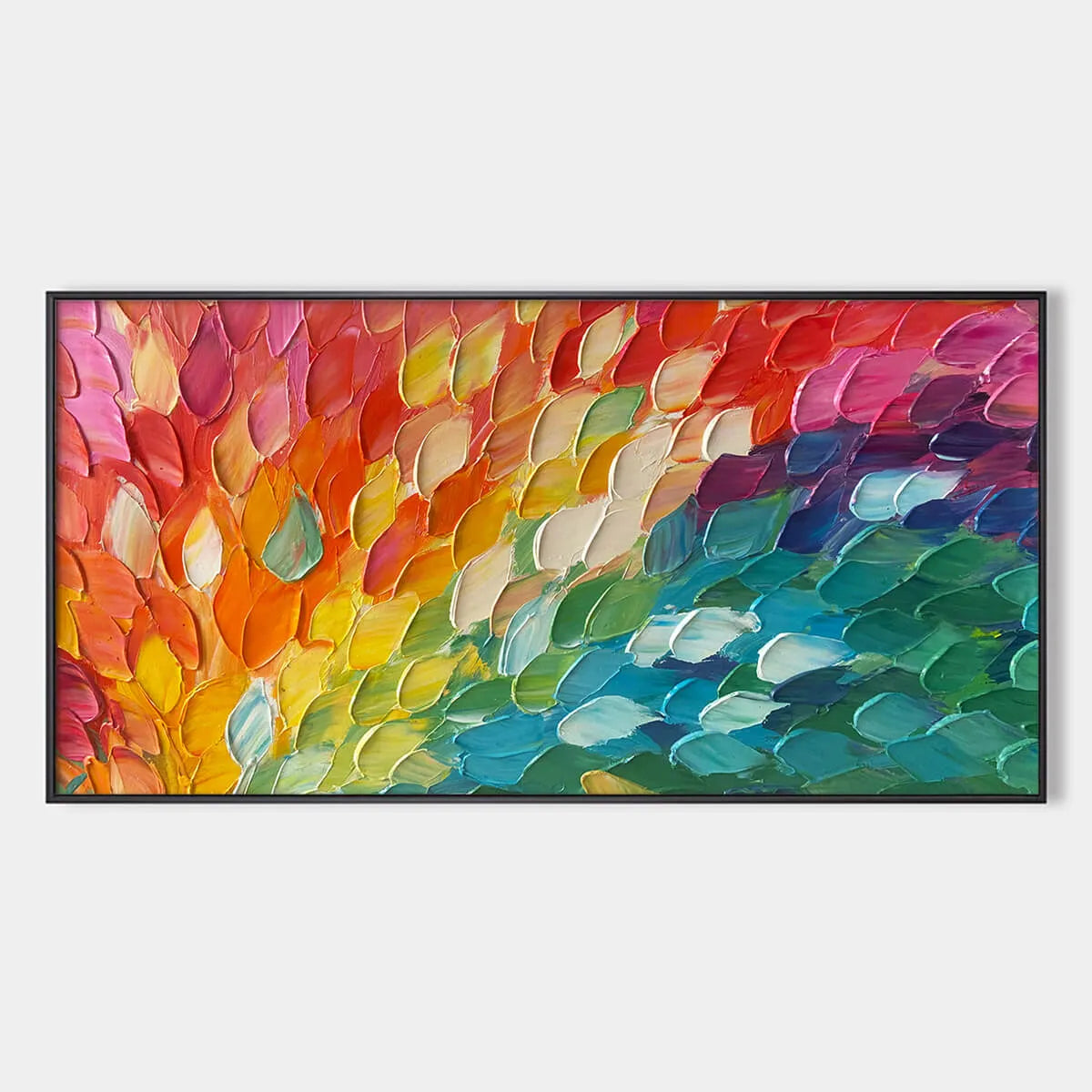 Chroma Wave: Textured Abstract Rainbow Oil Painting Canvas Wall Art Decor