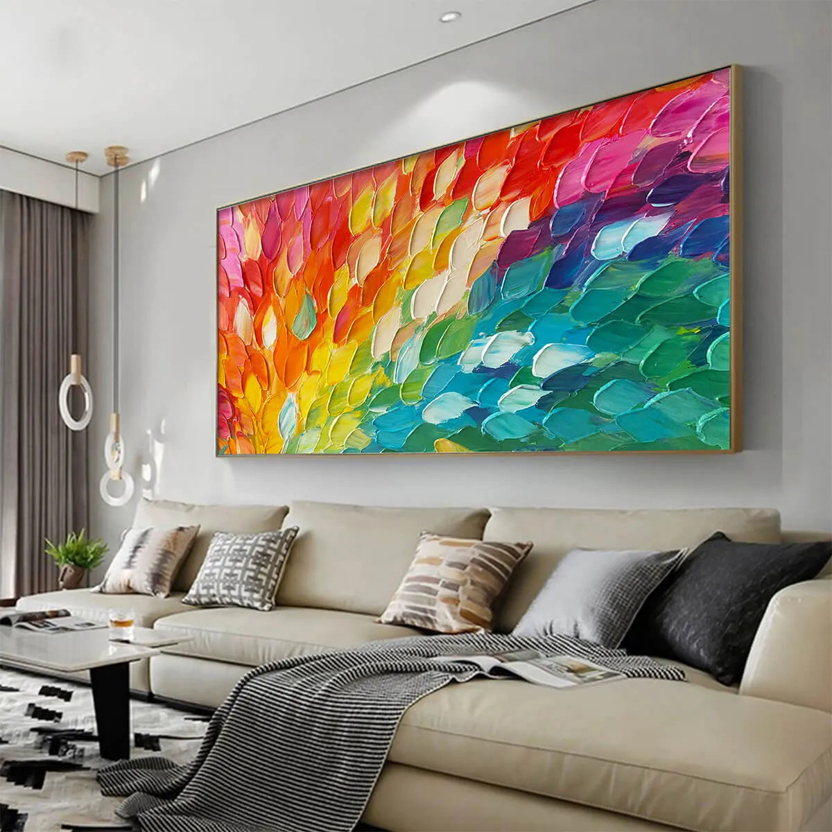 CHROMA WAVE: Textured Abstract Rainbow Oil Painting