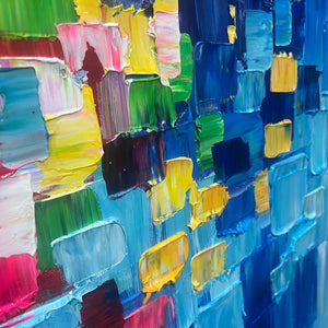 Chroma Dance: Colorful Abstract Impasto Oil Painting Canvas Wall Art Decor