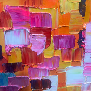 Chroma Dance: Colorful Abstract Impasto Oil Painting Canvas Wall Art Decor
