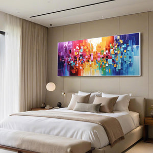 Chroma Dance: Colorful Abstract Impasto Oil Painting Canvas Wall Art Decor
