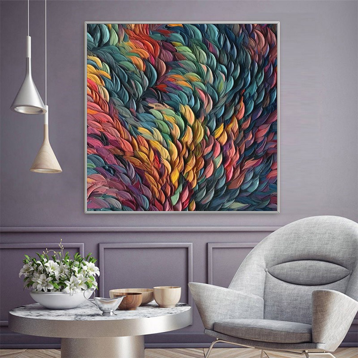CHROMA WHIRL: Textured Impasto Oil Painting in Vibrant Multicolor