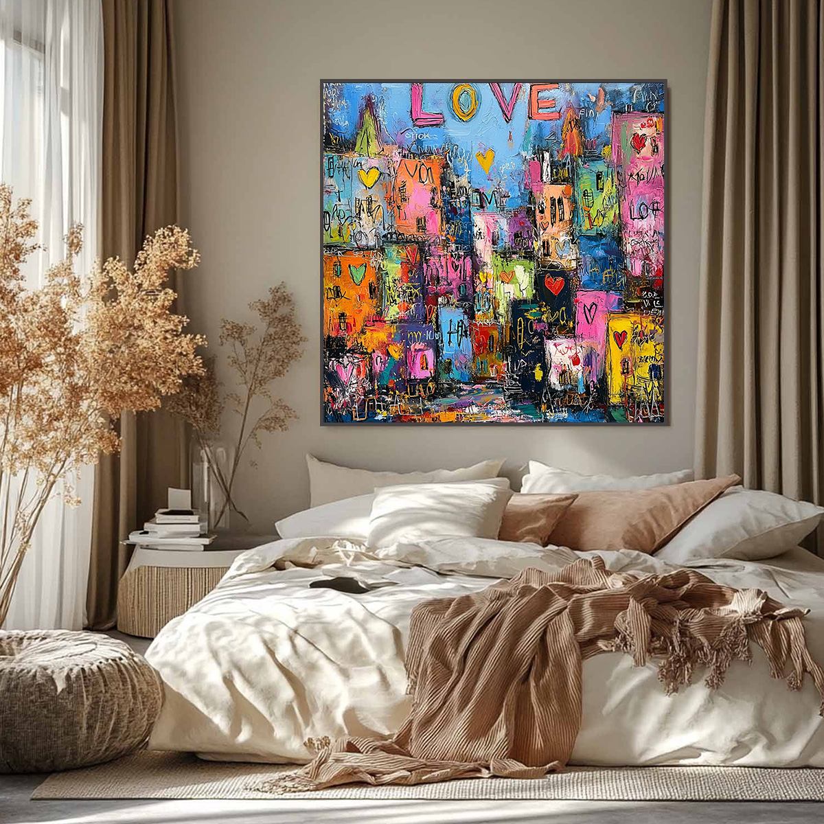 CITY OF LOVE: Vibrant Textured Abstract Cityscape 'Love' Painting