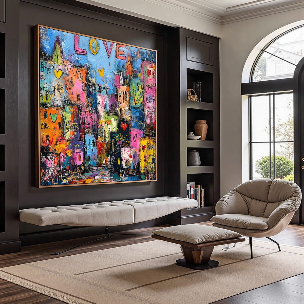 CITY OF LOVE: Vibrant Textured Abstract Cityscape 'Love' Painting