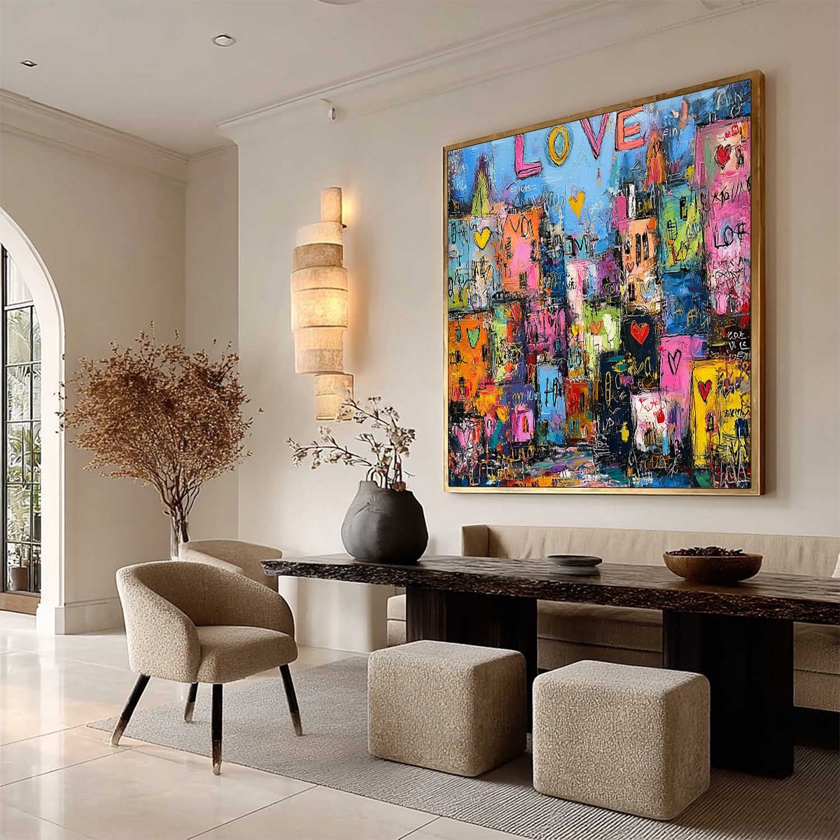 CITY OF LOVE: Vibrant Textured Abstract Cityscape 'Love' Painting