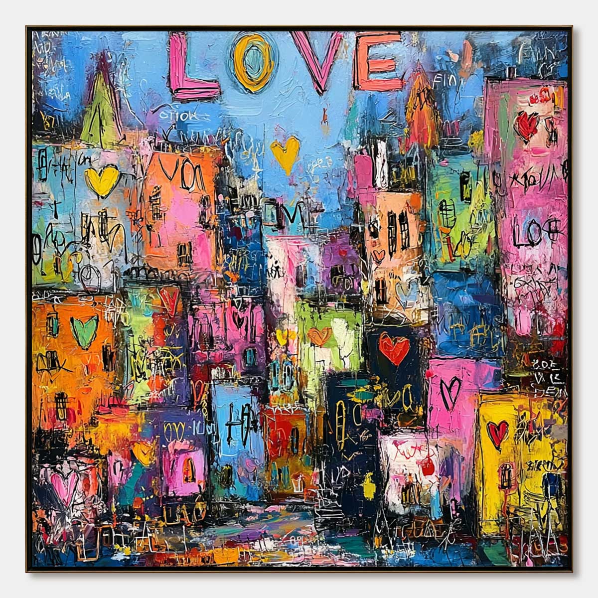 CITY OF LOVE: Vibrant Textured Abstract Cityscape 'Love' Painting