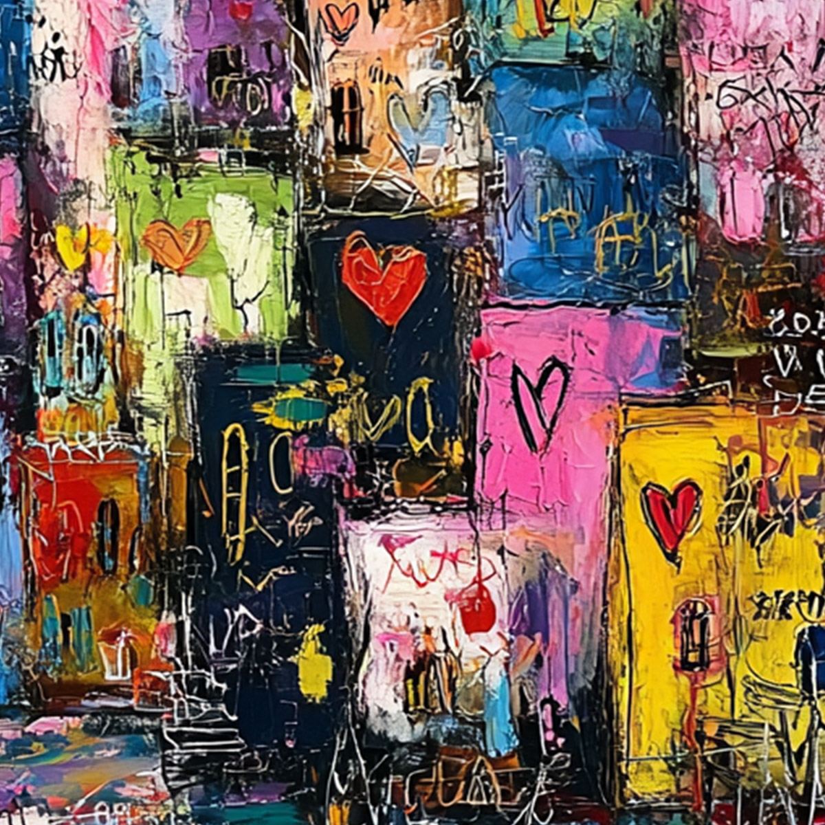 CITY OF LOVE: Vibrant Textured Abstract Cityscape 'Love' Painting
