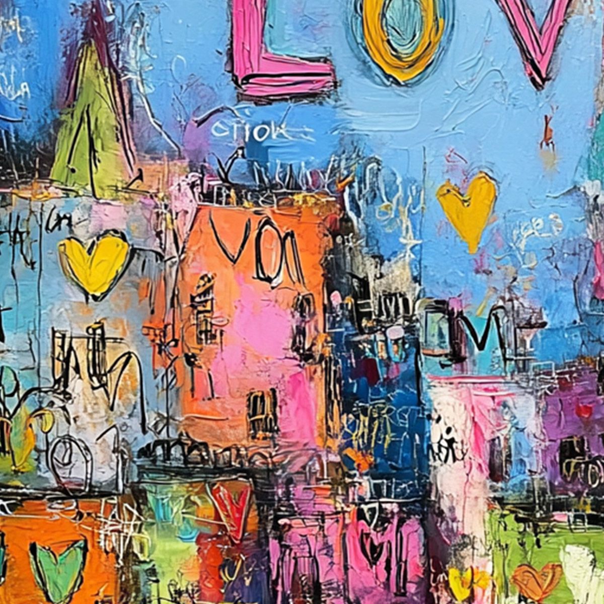 CITY OF LOVE: Vibrant Textured Abstract Cityscape 'Love' Painting