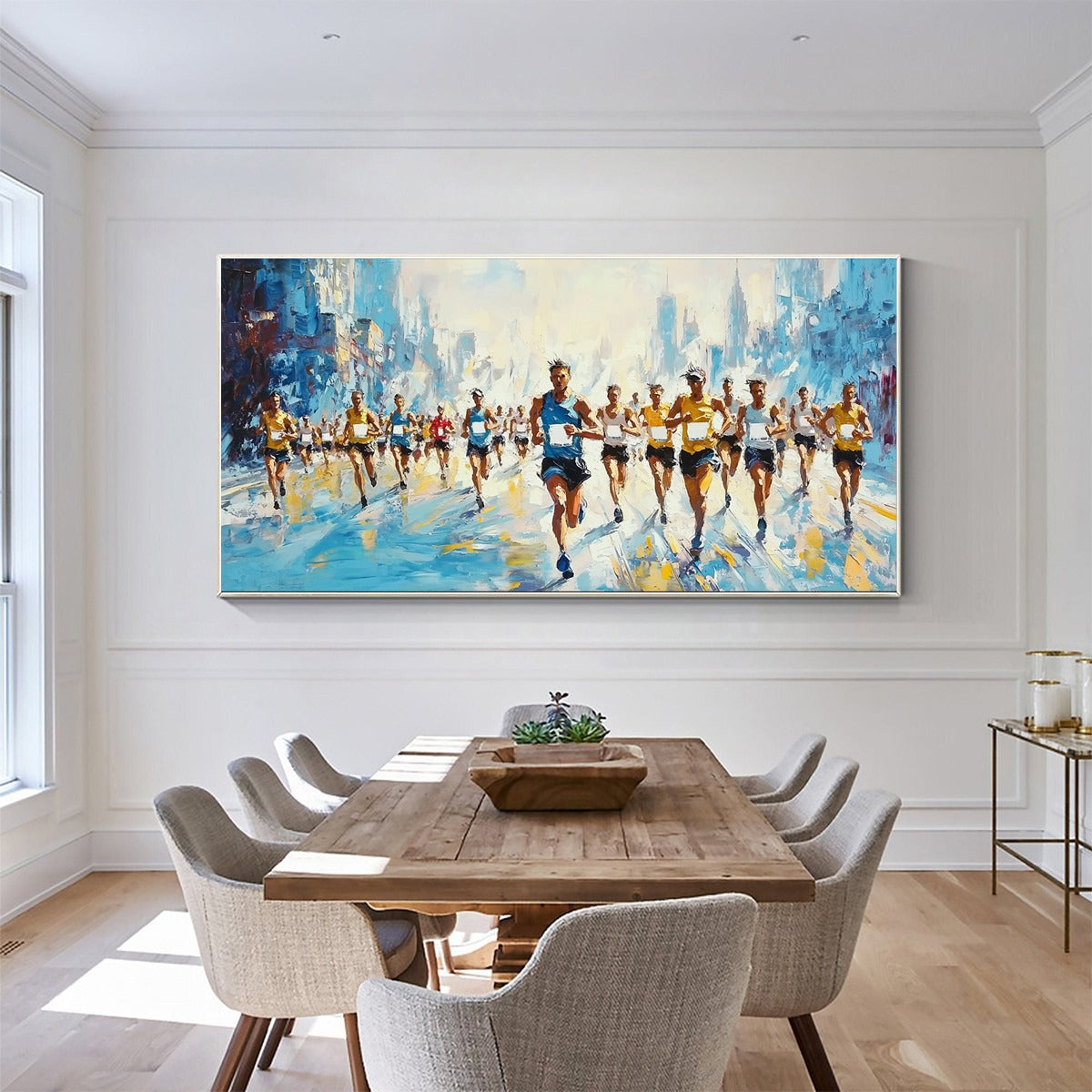 CITY STRIDE: Textured Urban Marathon Scene Oil Painting