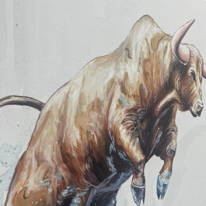 Clash of Forces: Original Panoramic Bull and Bear Oil Painting - Wildlife Wall Art Decor