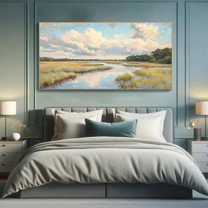 CLOUDBREAK MARSH: Serene River Marsh Landscape Painting