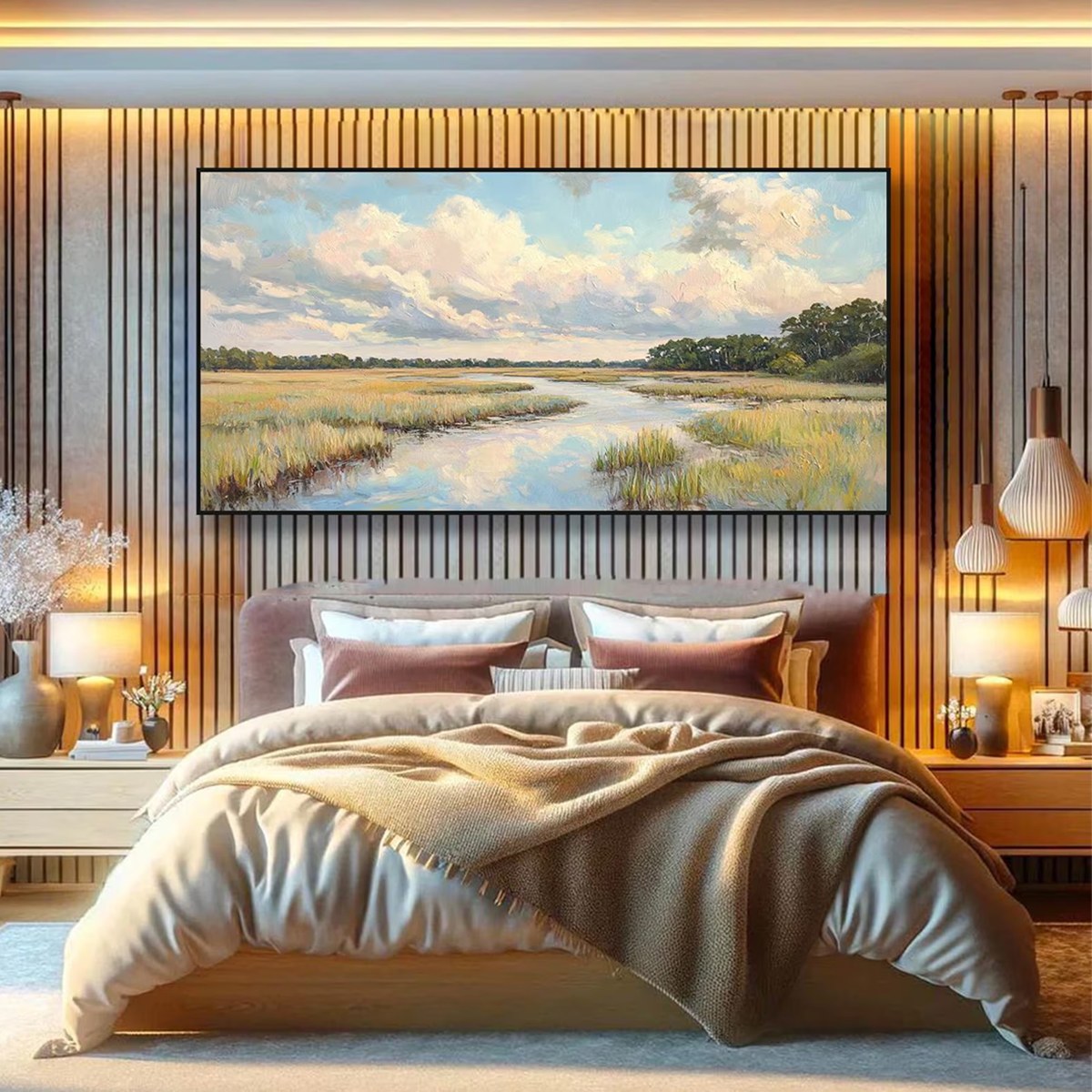 CLOUDBREAK MARSH: Serene River Marsh Landscape Painting