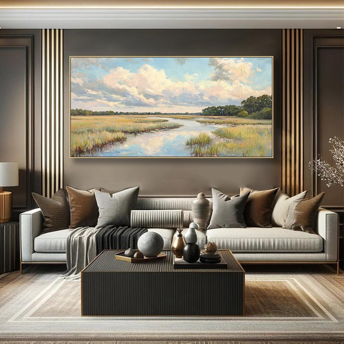 CLOUDBREAK MARSH: Serene River Marsh Landscape Painting