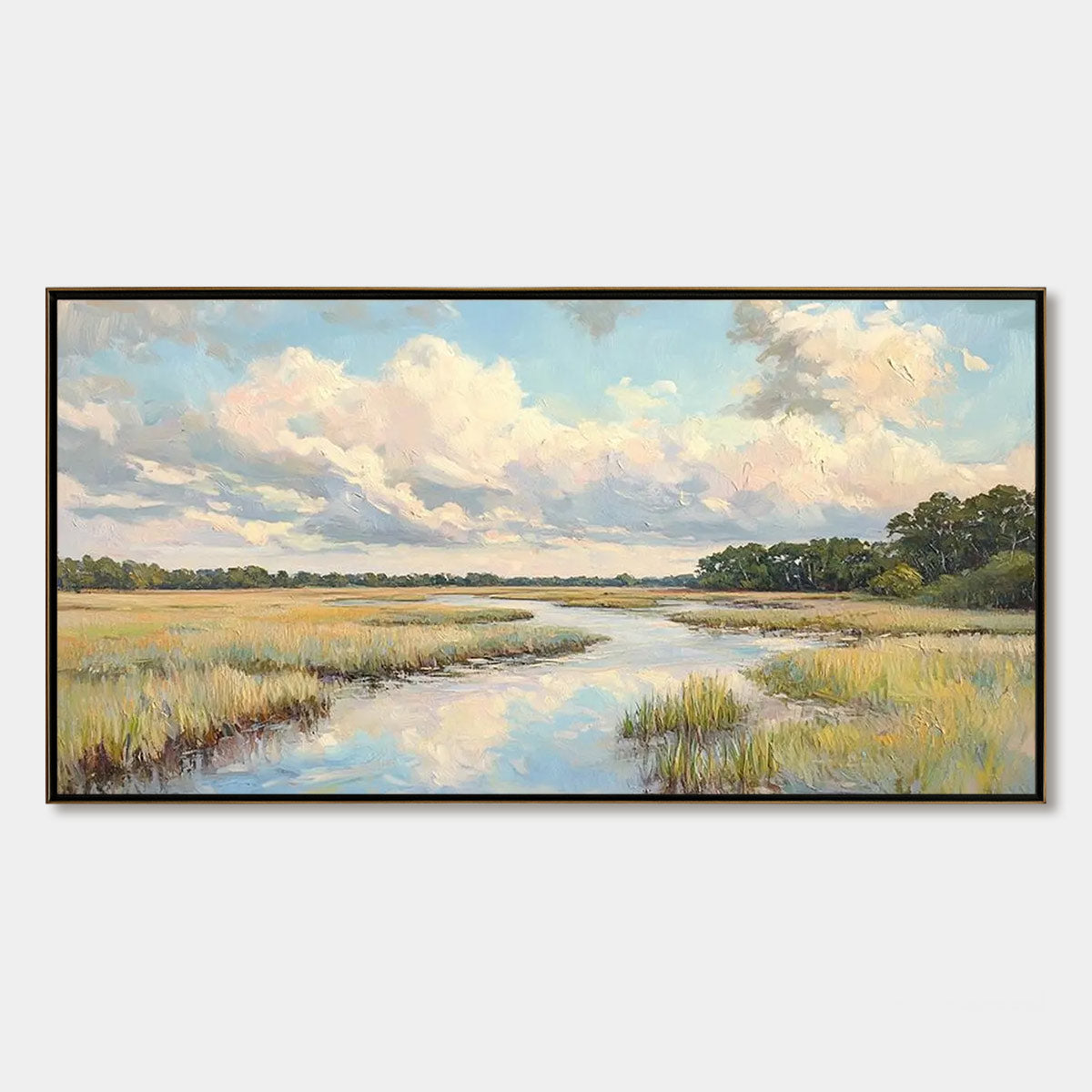 CLOUDBREAK MARSH: Serene River Marsh Landscape Painting