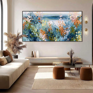 COASTAL BLOOM: Textured Abstract Floral Seascape Oil Painting