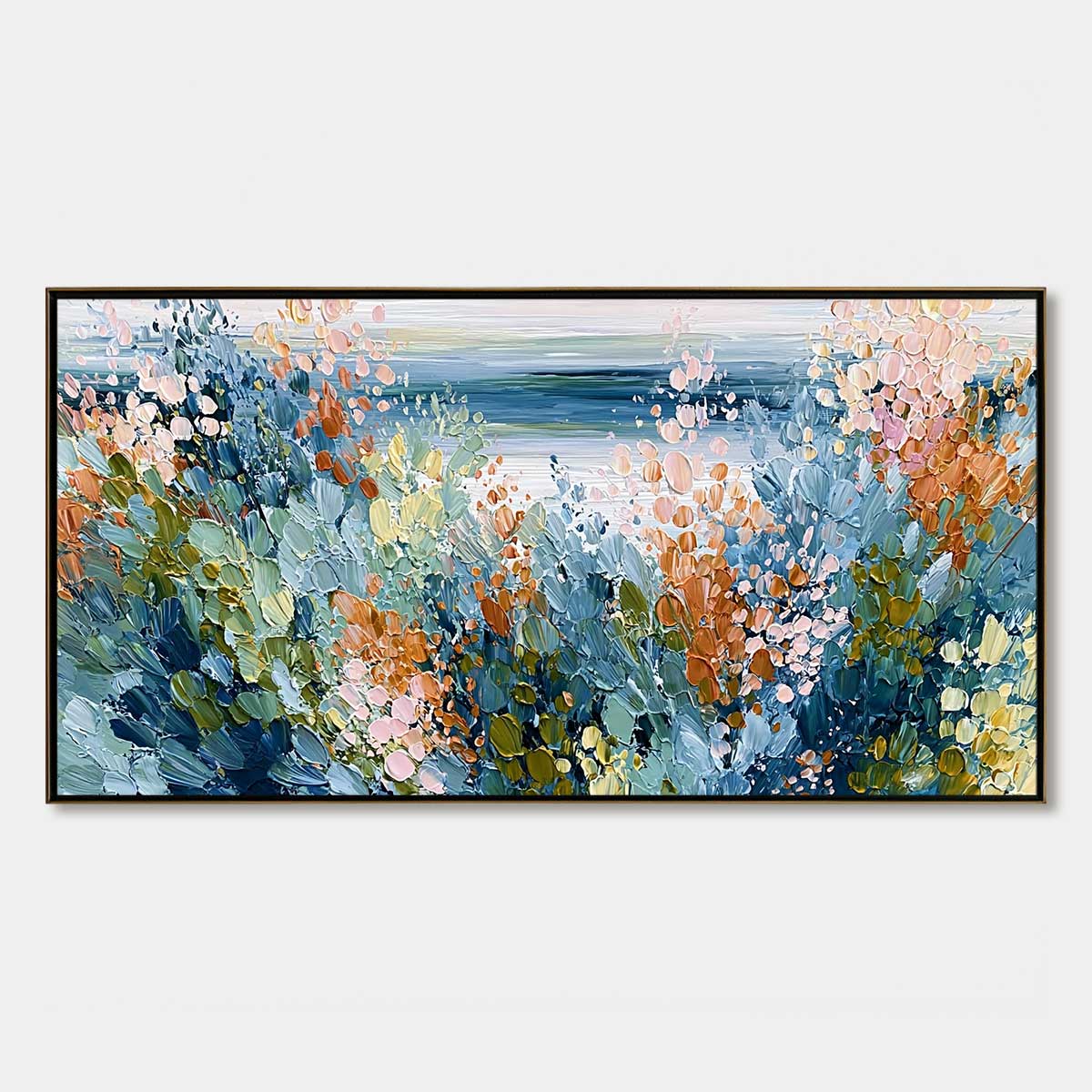 COASTAL BLOOM: Textured Abstract Floral Seascape Oil Painting