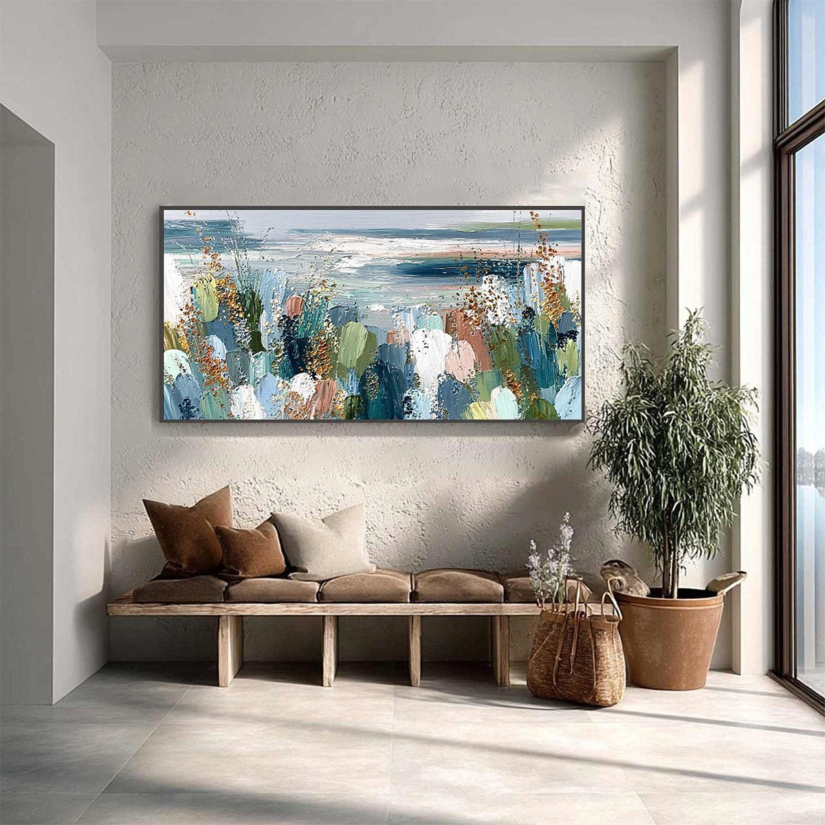 COASTAL BLOOM: Textured Abstract Seascape Impasto Oil Painting