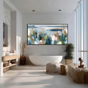 COASTAL BLOOM: Textured Abstract Seascape Impasto Oil Painting