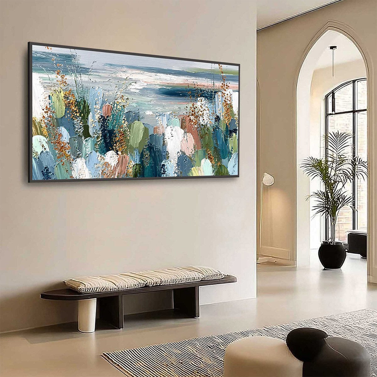 COASTAL BLOOM: Textured Abstract Seascape Impasto Oil Painting