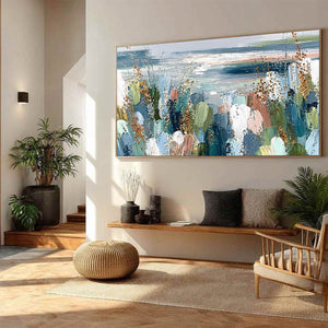 COASTAL BLOOM: Textured Abstract Seascape Impasto Oil Painting