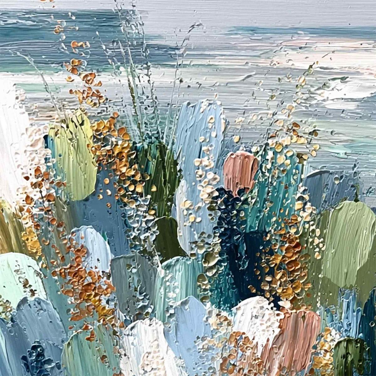 COASTAL BLOOM: Textured Abstract Seascape Impasto Oil Painting
