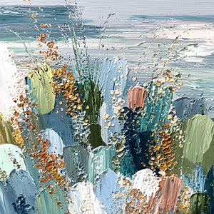 COASTAL BLOOM: Textured Abstract Seascape Impasto Oil Painting