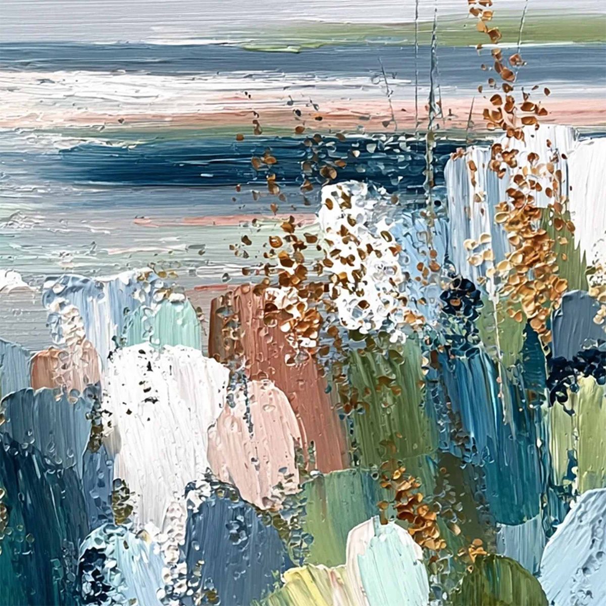 COASTAL BLOOM: Textured Abstract Seascape Impasto Oil Painting