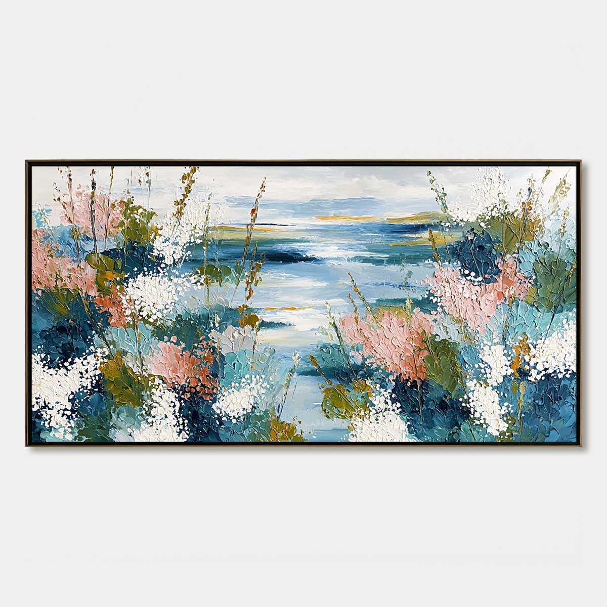 COASTAL BLOOM: Textured Impasto Painting of a Floral Coastline