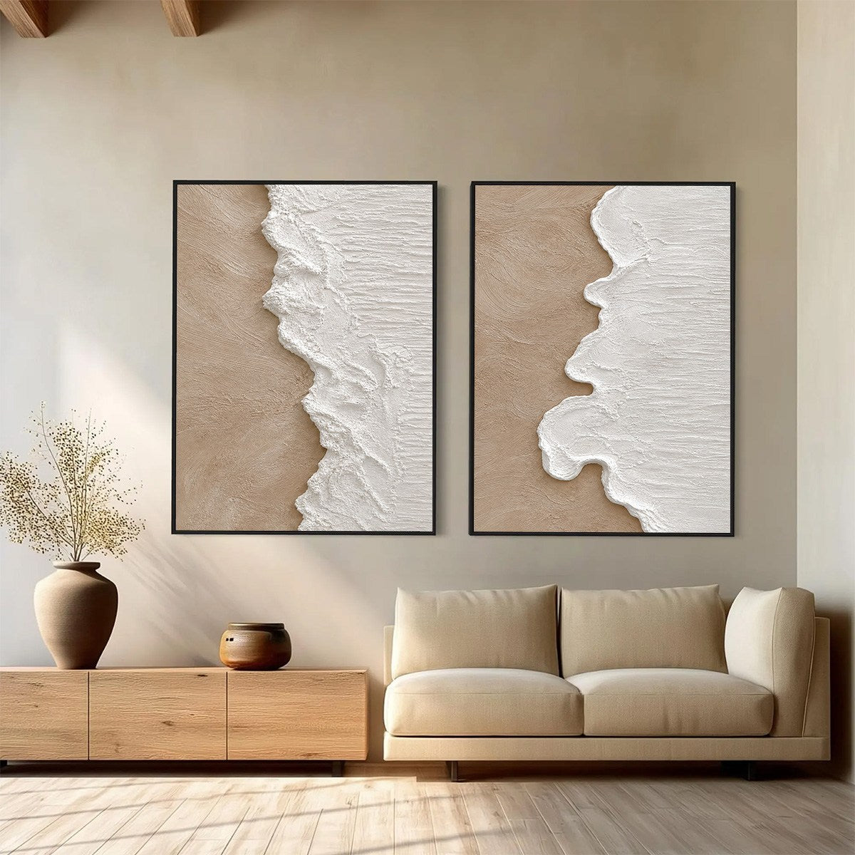 COASTAL CALM: Textured Wabi-Sabi Abstract Beach Painting Diptych