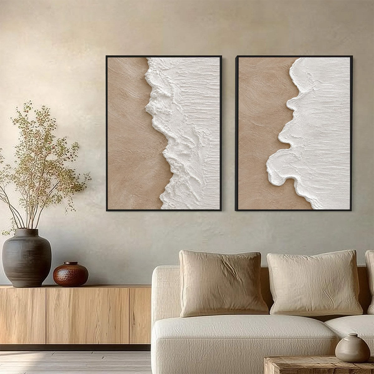 COASTAL CALM: Textured Wabi-Sabi Abstract Beach Painting Diptych