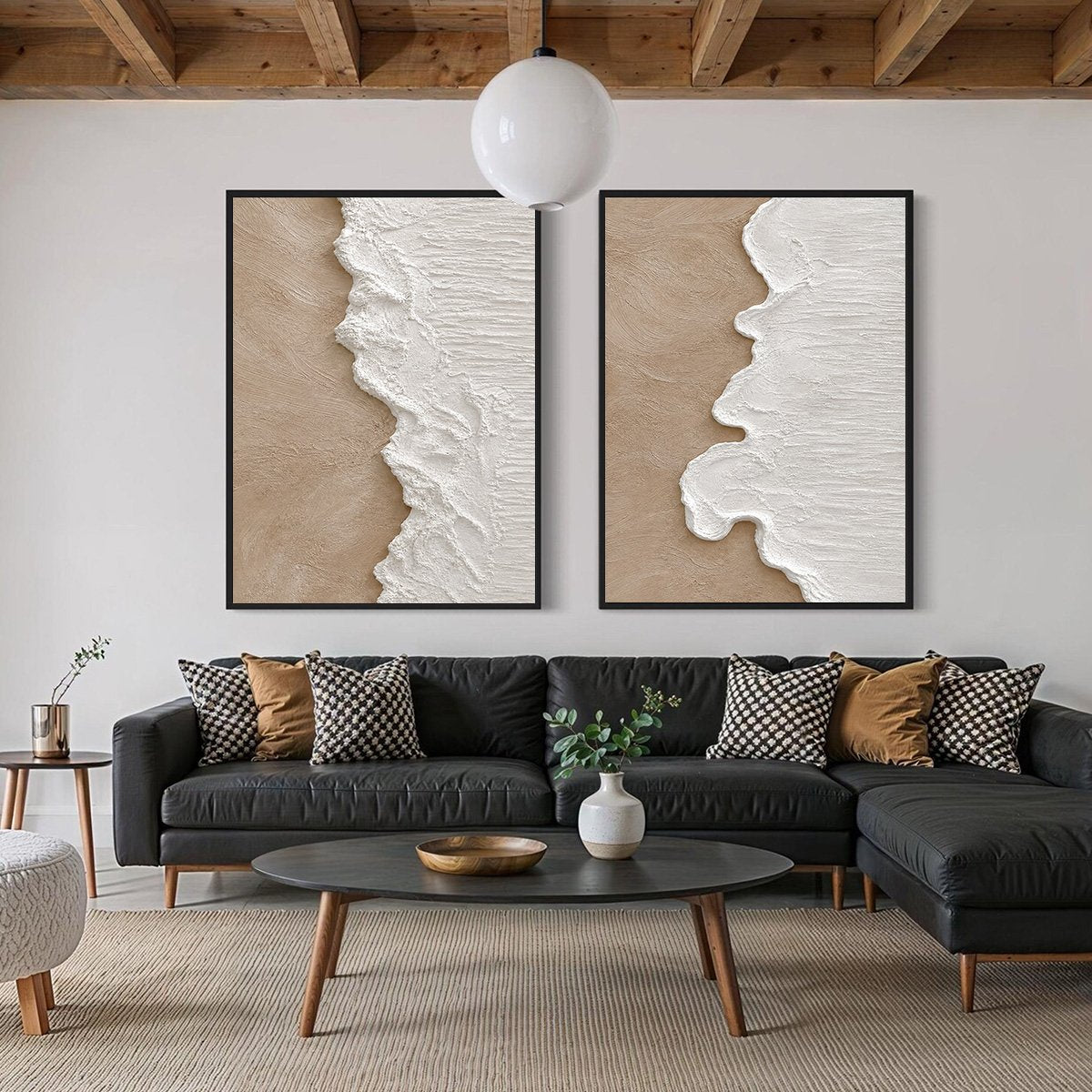 COASTAL CALM: Textured Wabi-Sabi Abstract Beach Painting Diptych