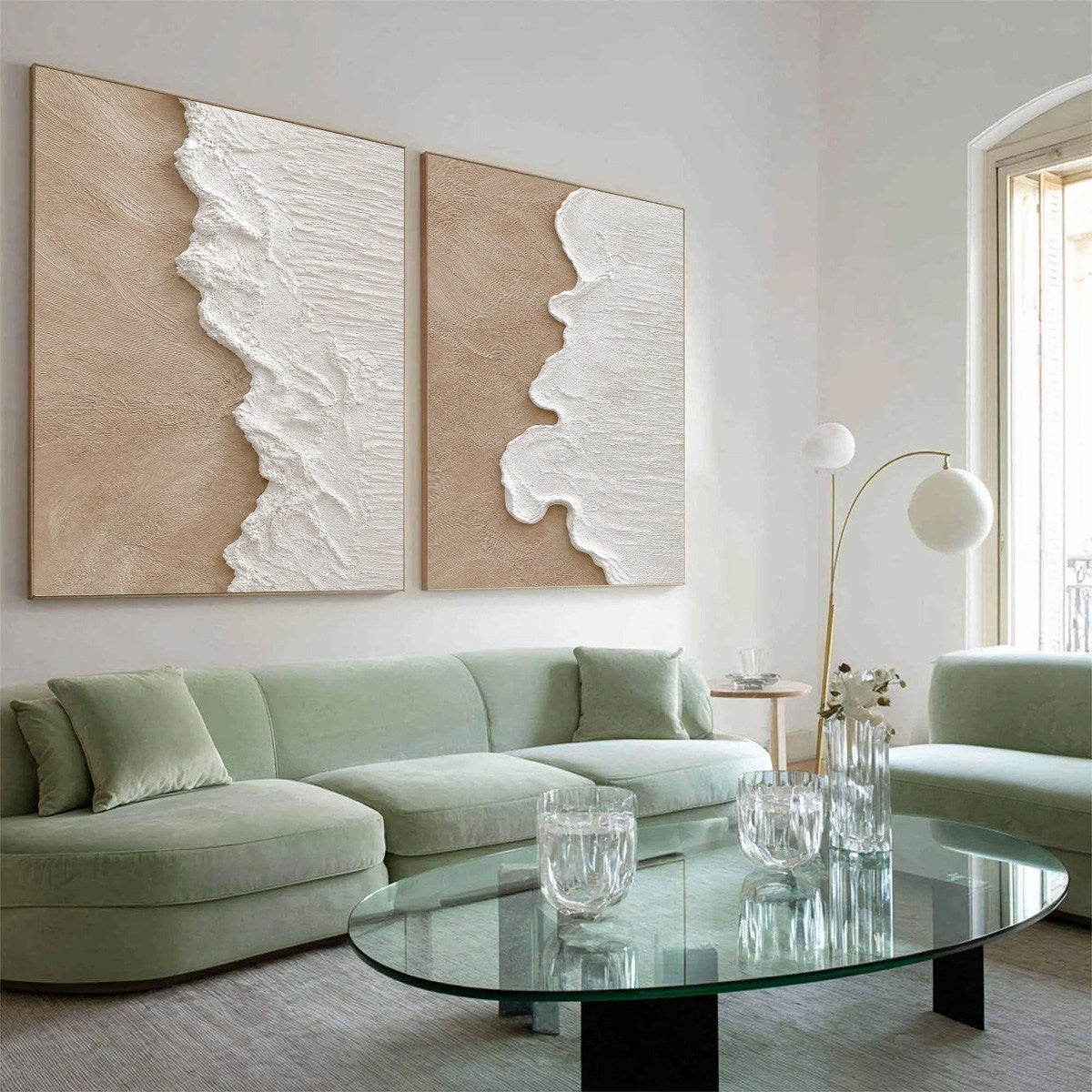 COASTAL CALM: Textured Wabi-Sabi Abstract Beach Painting Diptych