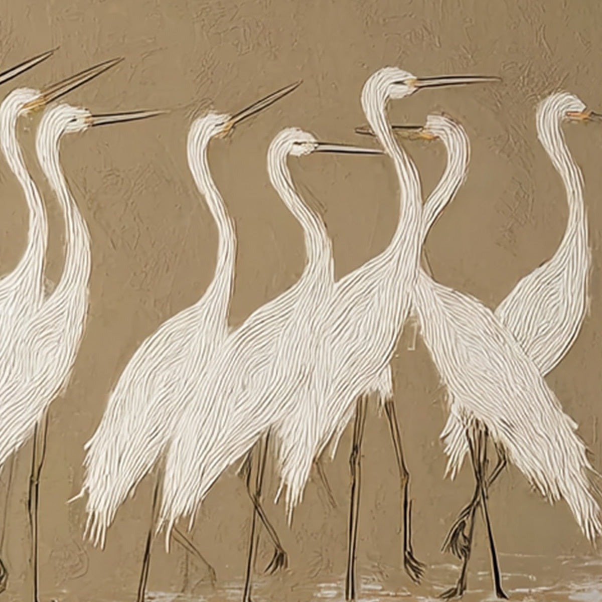 COASTAL CONGREGATION: Textured Wabi Sabi Egret Painting on Neutral Canvas