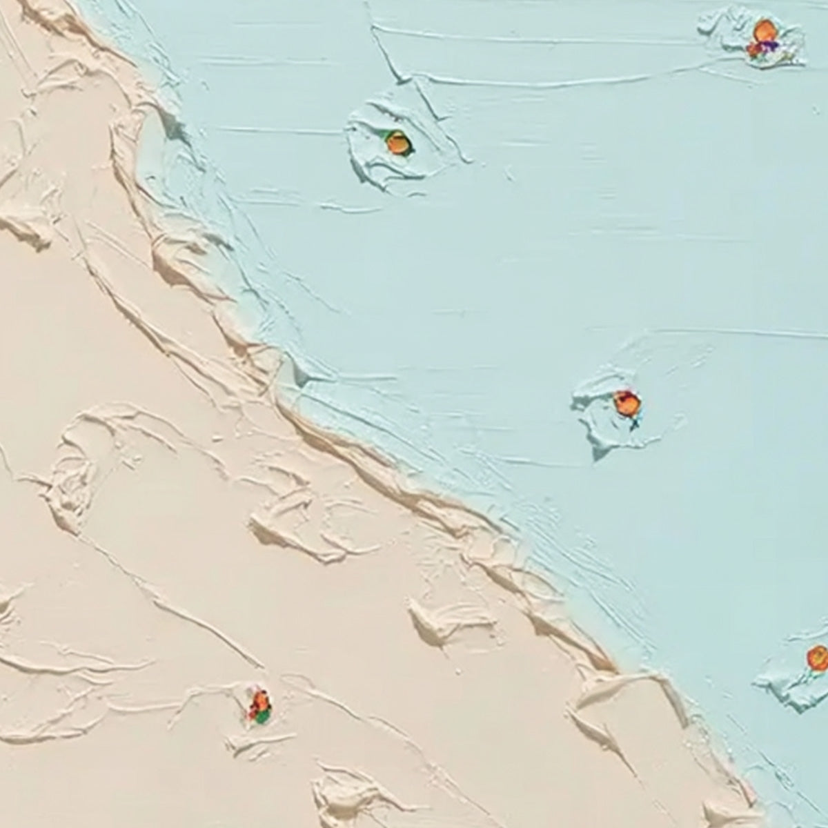 Original handmade impasto abstract beach painting 'Coastal Daydream' with textured sand and sea.