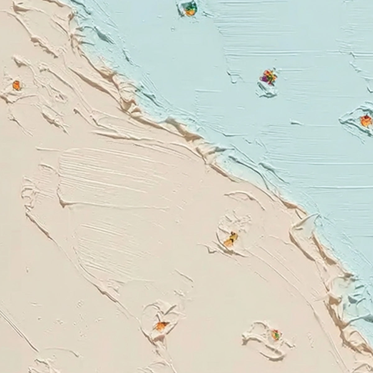 Coastal Daydream: original textured abstract beach painting with impasto sand, sea, and jewel-like accents.