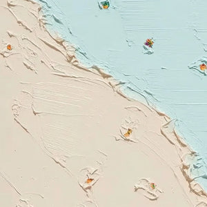 Coastal Daydream: original textured abstract beach painting with impasto sand, sea, and jewel-like accents.