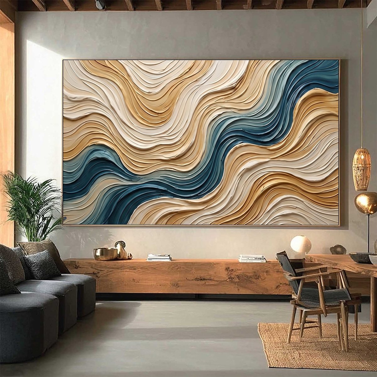 COASTAL DRIFT: Large Textured Abstract Painting of Coastal Waves