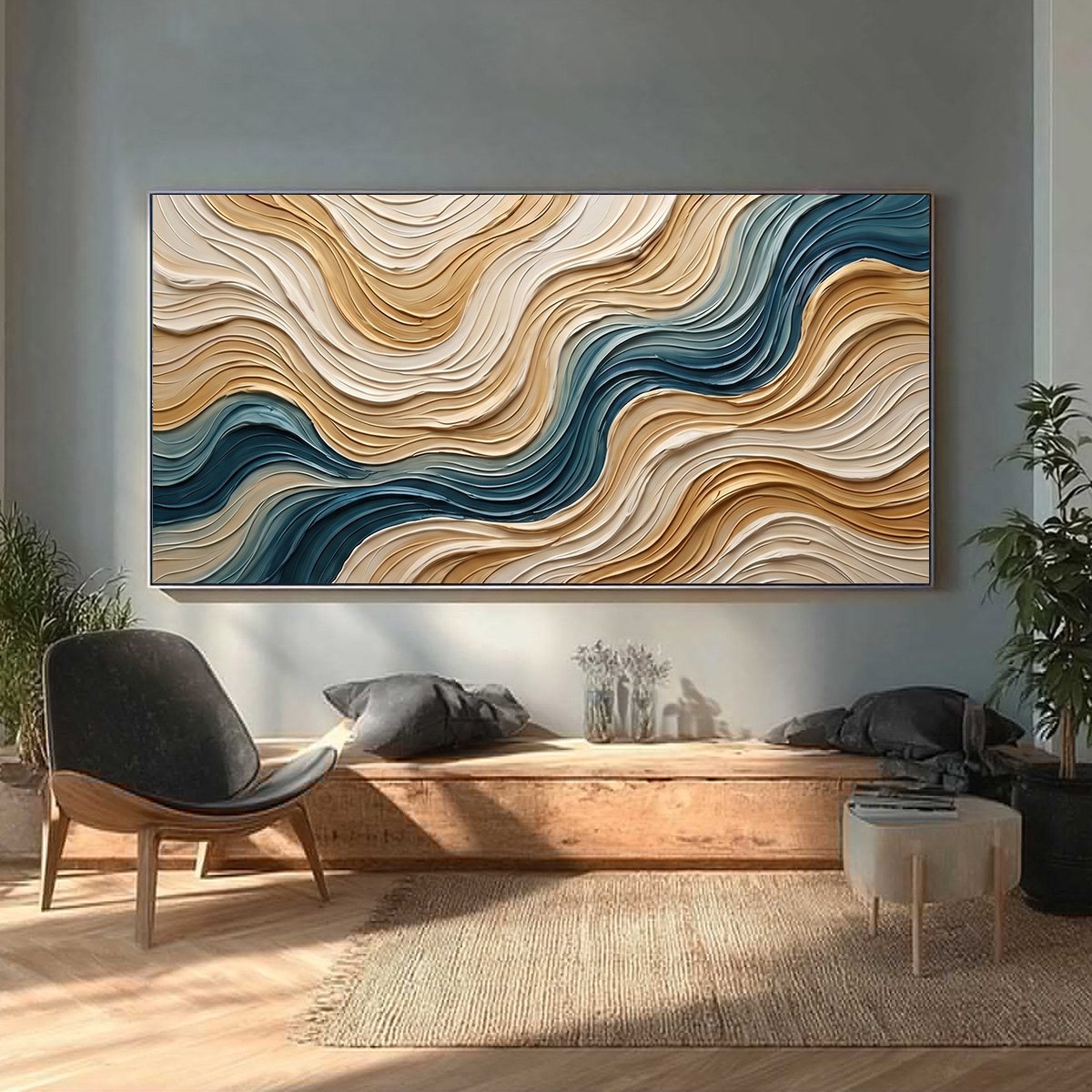 COASTAL DRIFT: Large Textured Abstract Painting of Coastal Waves
