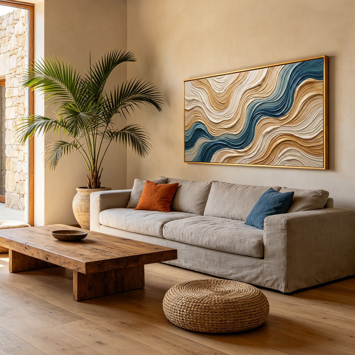COASTAL DRIFT: Large Textured Abstract Painting of Coastal Waves