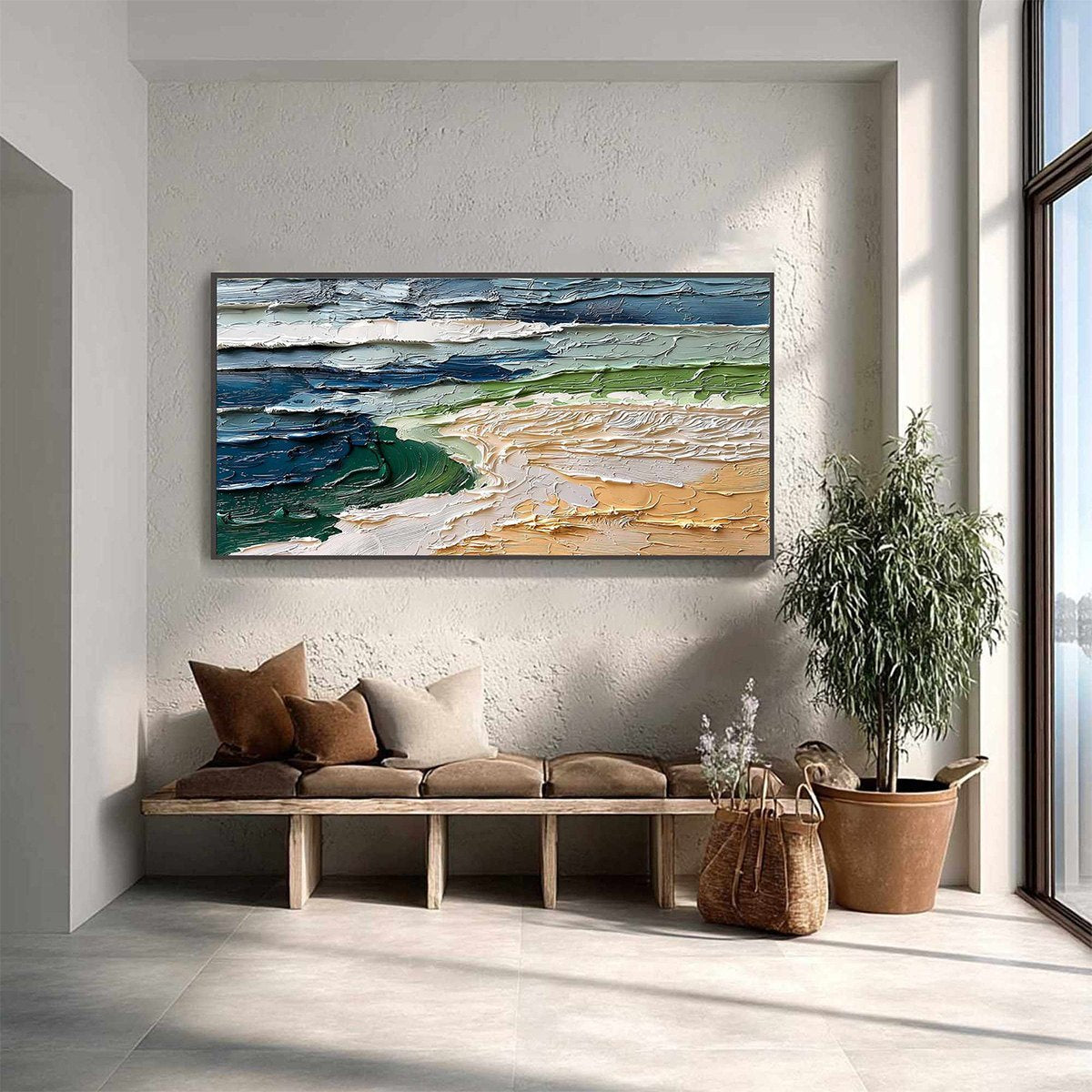 COASTAL DRIFT: Textured Abstract Seascape Impasto Oil Painting
