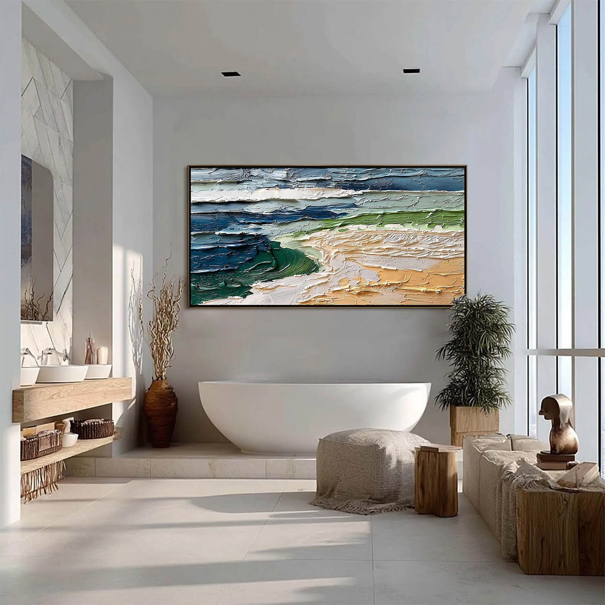 COASTAL DRIFT: Textured Abstract Seascape Impasto Oil Painting