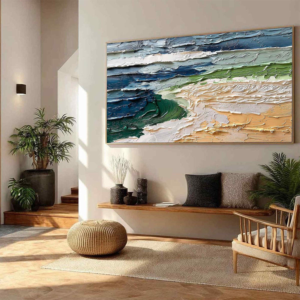 COASTAL DRIFT: Textured Abstract Seascape Impasto Oil Painting