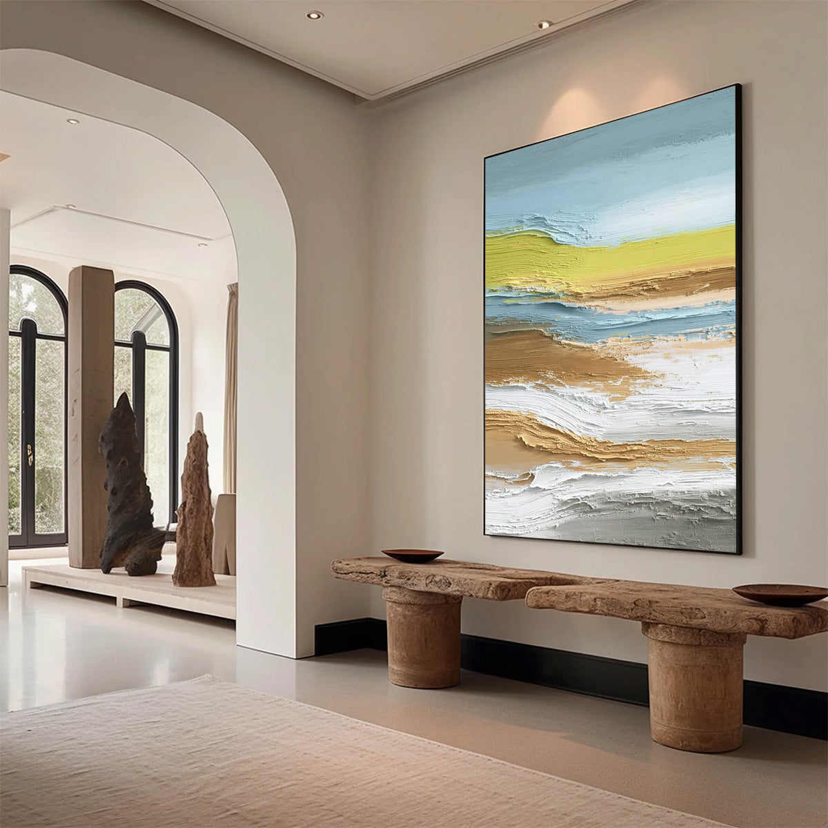 COASTAL DRIFT: Modern textured abstract coastal landscape art