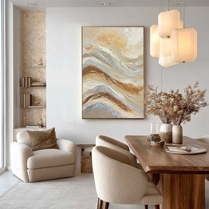 Handmade textured abstract oil painting wall art in Wabi Sabi earth tones